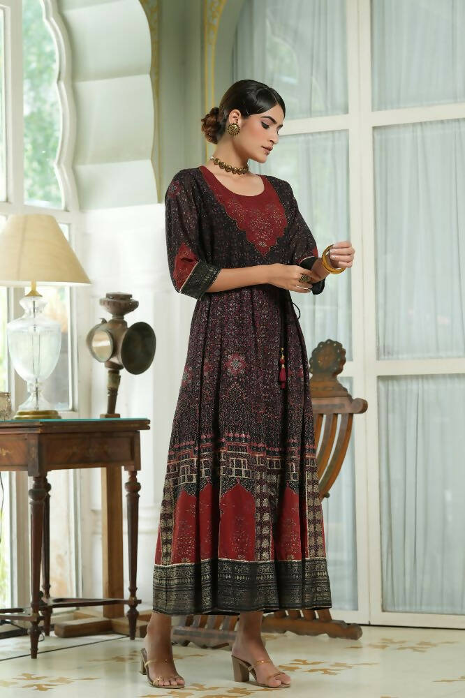 Juniper Black Georgette Festive Printed Anarkali Flared Anarkali Kurta For Women - Distacart