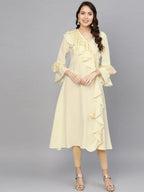 Ahalyaa Cream Crepe Angarkha Style Ruffled Kurta For Women - Distacart