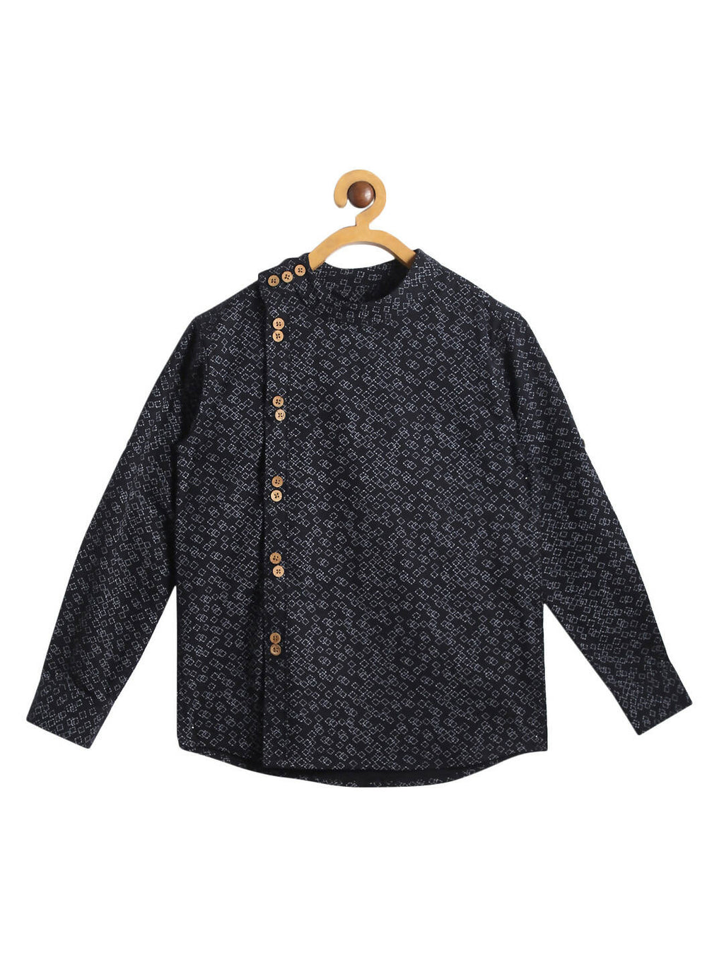 Manet Ethnic Full Sleeves Triangel Printed Shirt - Black