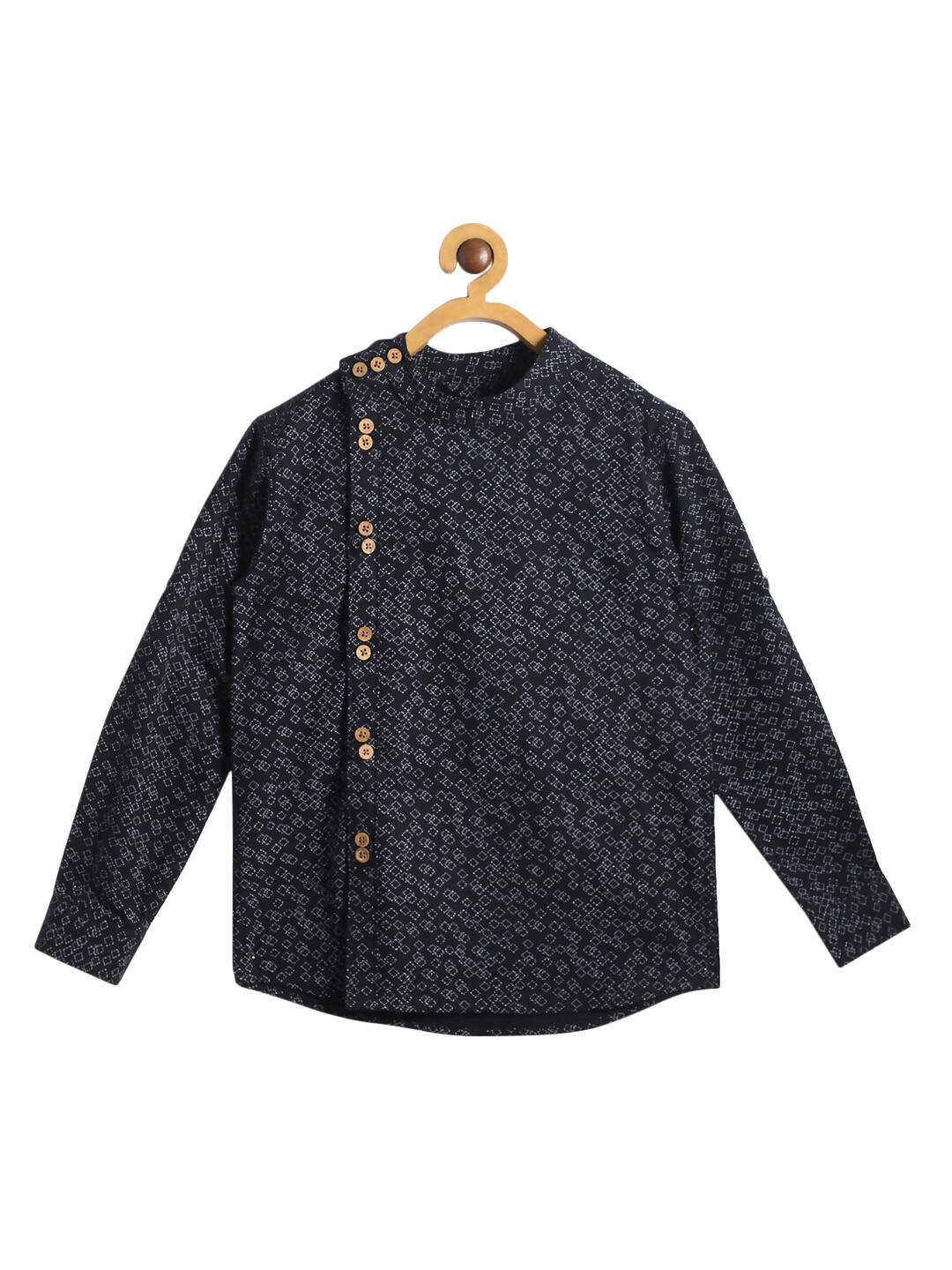 Manet Ethnic Full Sleeves Triangel Printed Shirt - Black