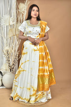 Morchari Women Tai Dai And Hand Embroidery Lehenga-Yellow