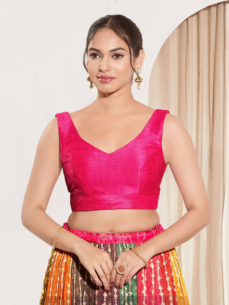 Joban Fashion Dark Pink Mulberry Silk Padded Blouse With Round Neck Sleeveless