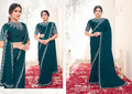 Teal Blue Pure Crepe Silk Moti work Saree with Unstitched Blouse - Norita Varya