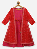 Ahalyaa Dark Pink Crepe Khari Print kids Dress Attached Jacket For Girls