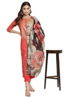 Ahalyaa Red Crepe Bandhani Gold Printed Kurta Pant With Dupatta