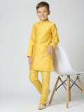 Joban Fashion Kids Island Full Sleeves Chanderi Kurta, Pyjama Set with Traditional Butta Work - Yellow - Distacart