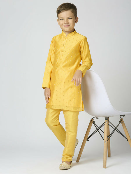 Joban Fashion Kids Island Full Sleeves Chanderi Kurta, Pyjama Set with Traditional Butta Work - Yellow