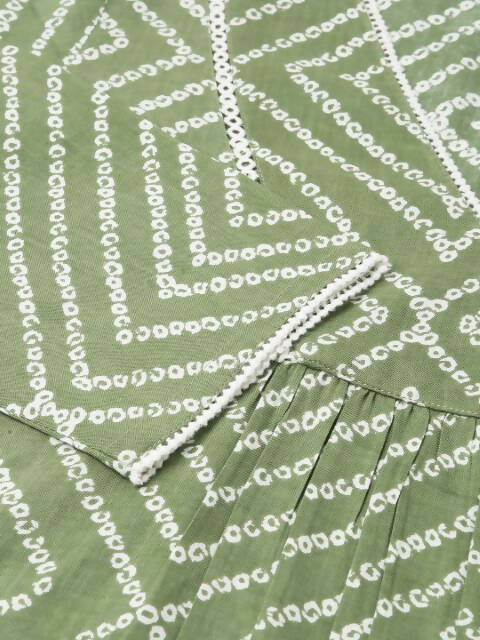 FIORRA Women's Green Cotton A-Line Kurta Set