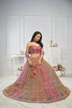 Kesar Fab Multi-Onion Net Embroidered Lehenga