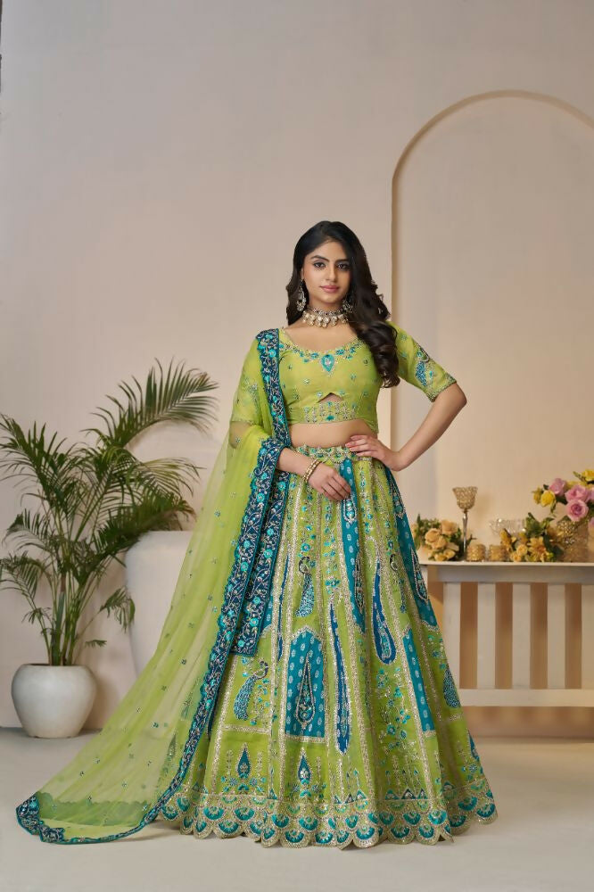 Kesar Fab Green Banarasi Silk Embroidered Lehenga