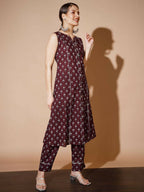 Myshka Women Rust Floral Kurta & Trousers - Distacart