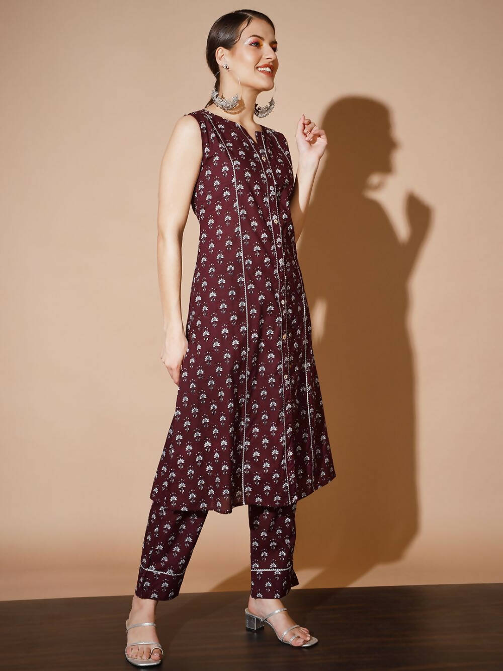Myshka Women Rust Floral Kurta & Trousers - Distacart