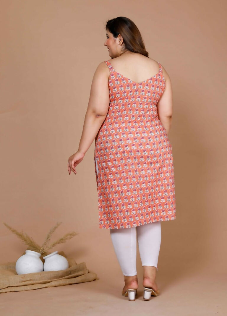 Miravan Women's Plus Size Peach-Coloured Floral Printed Straight Kurta