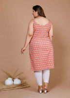 Miravan Women's Plus Size Peach-Coloured Floral Printed Straight Kurta