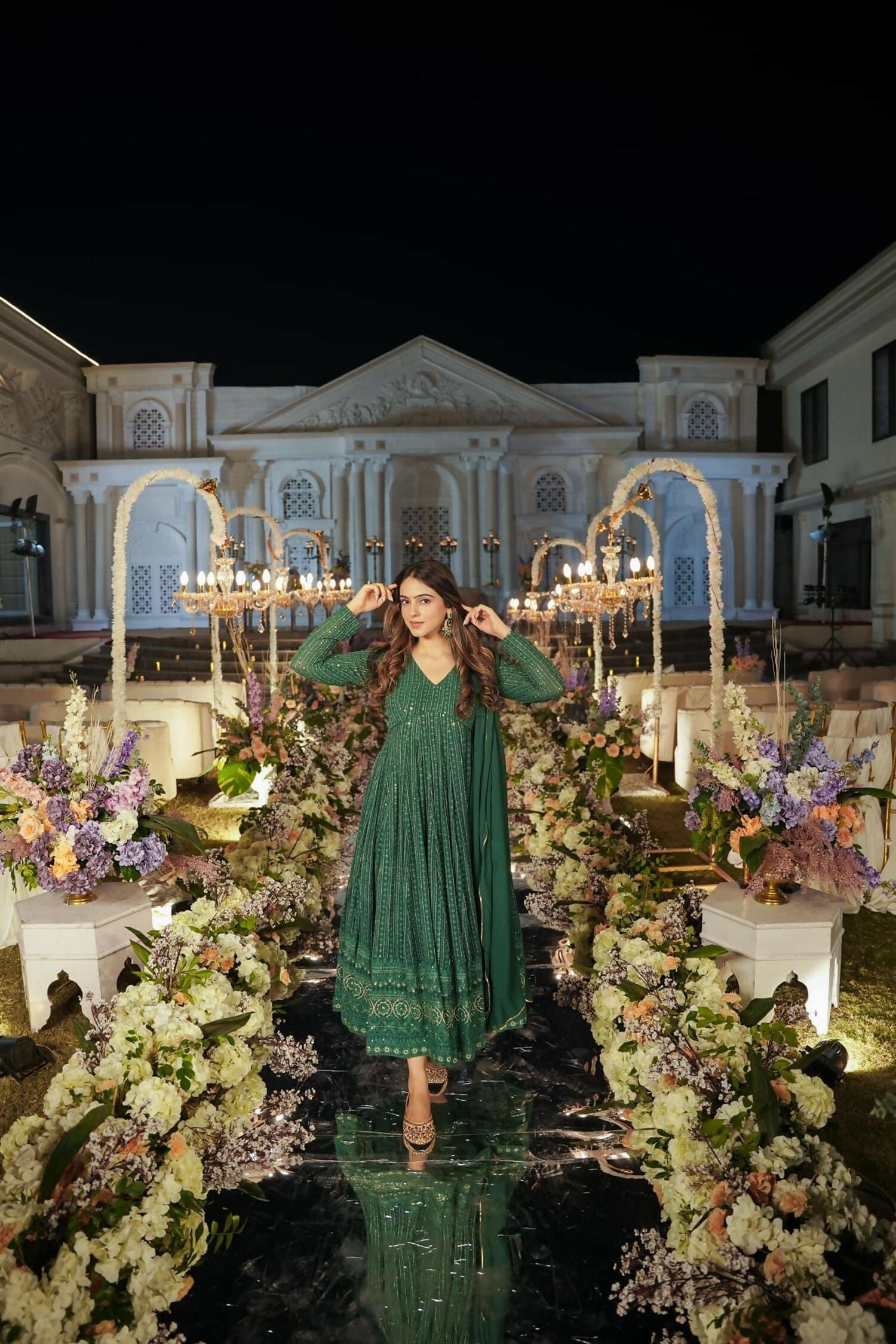 Aayaa Designer Embroidery Zari Sequins Work Faux Blooming Georgette Suit - Green - Distacart