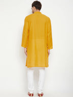 Even Apparels Yellow Pure Cotton Long Men's Kurta With Band Collar - Distacart