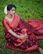 DEIANA'S Beautiful Designer Golden zari Soft Lichi Silk Saree - Maroon