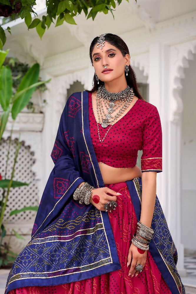 Evanik Pink Tassa Silk With Bandhej Print Lehenga Choli - Distacart