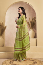 Vastranavya Mehendi Digital Printed Linen Ready To Wear Designer Saree with Unstitched Blouse - Distacart