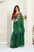 Vastranavya Green Digital Printed Linen Ready To Wear Designer Saree with Unstitched Blouse - Distacart