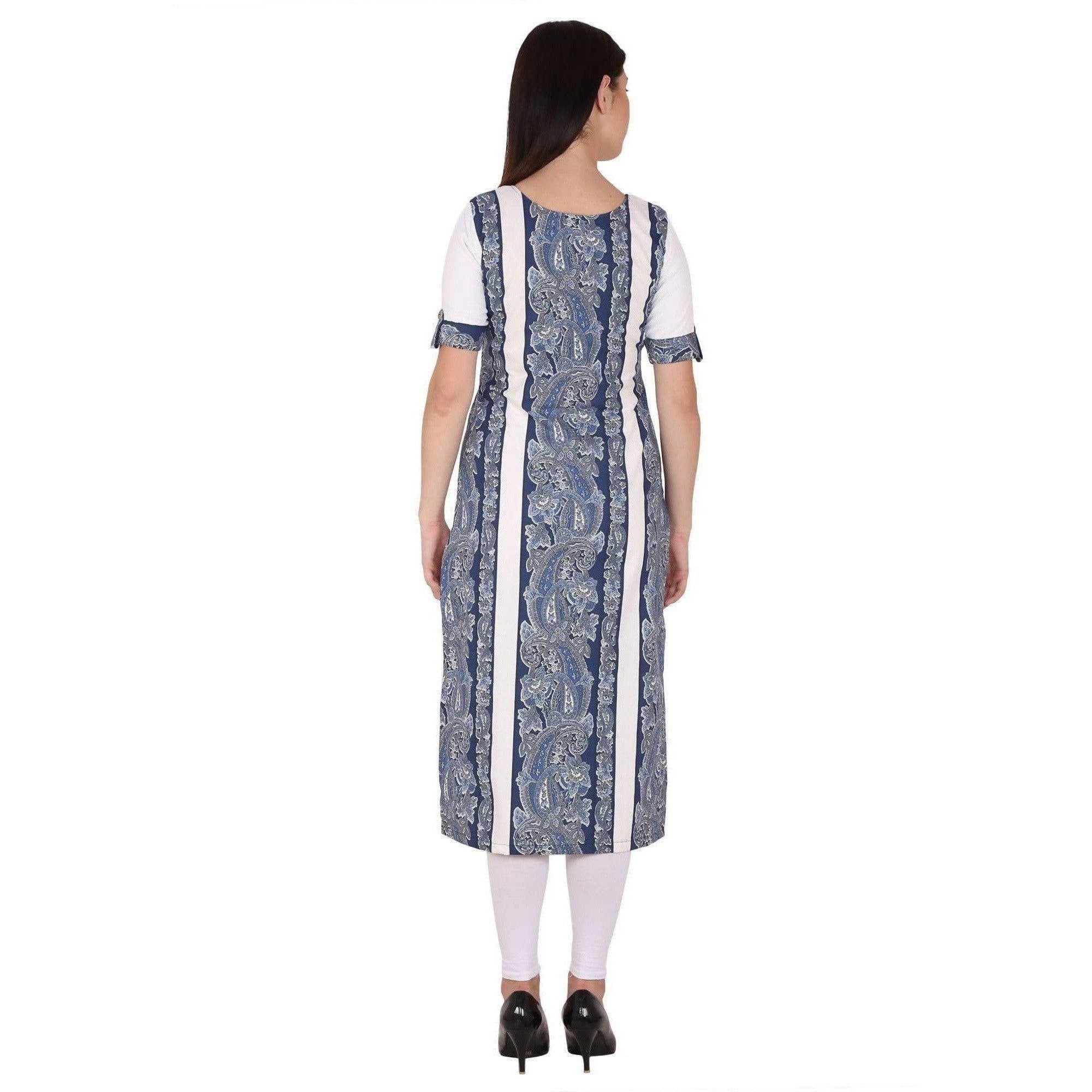 Kanoor Womens Blue Coloured Cotton Straight Kurti