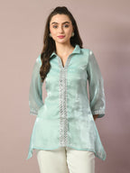 Myshka Women's Blue Solid Longline Party Tunic