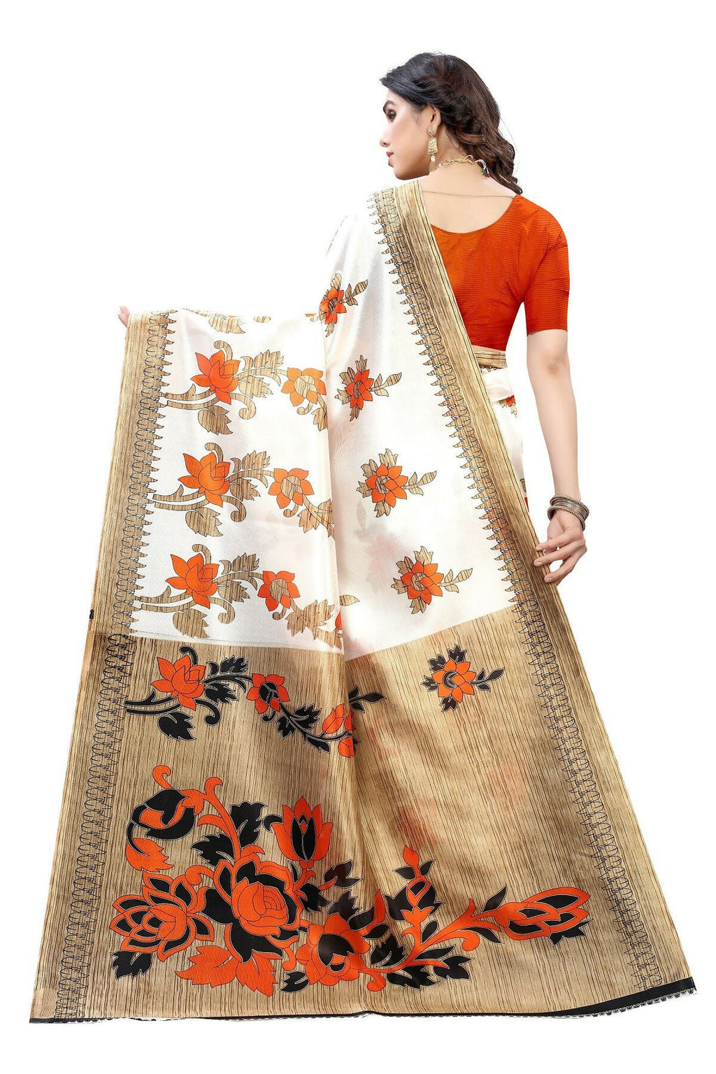 Vamika White Printed Art Silk Saree