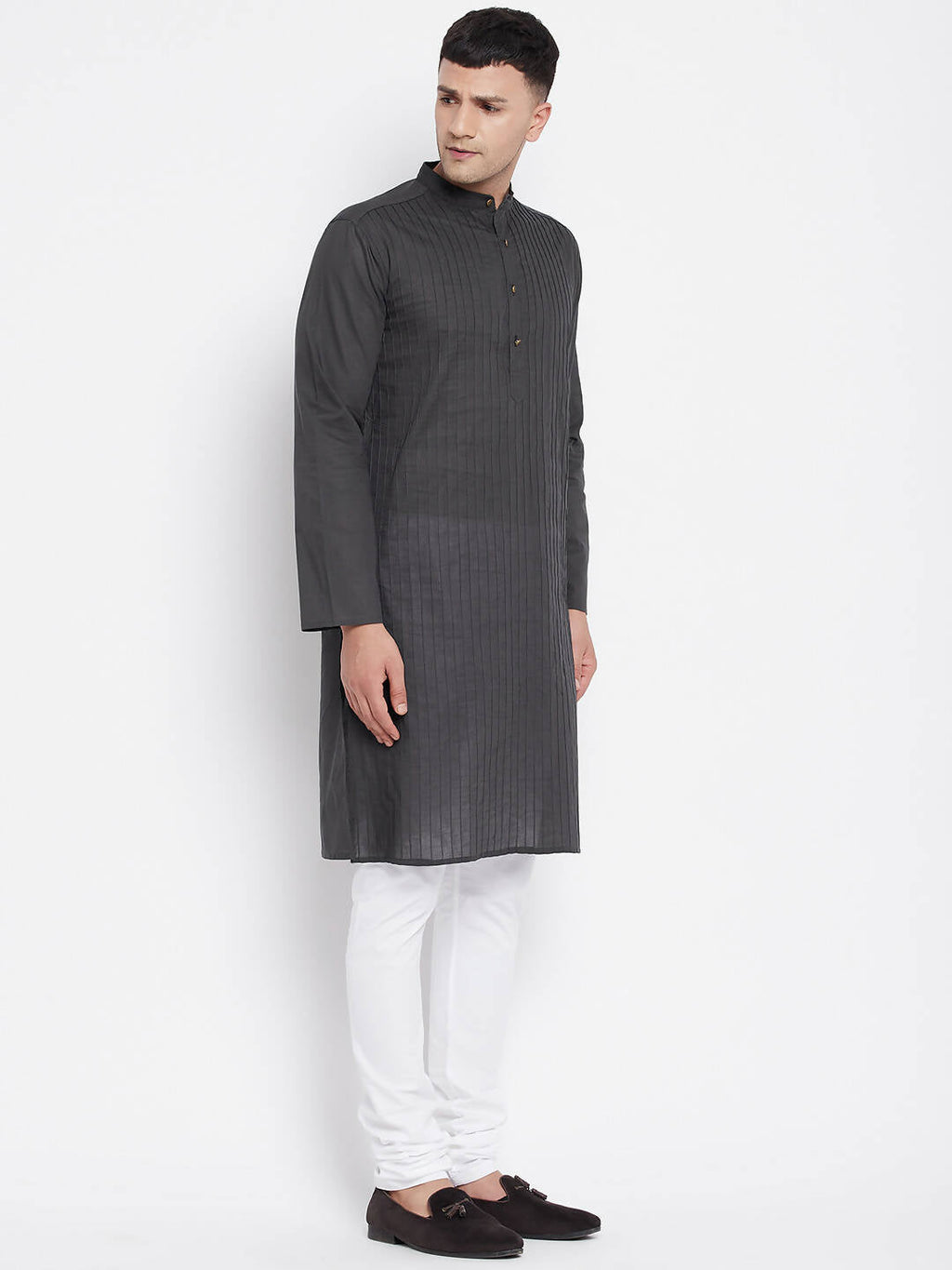 Even Apparels Grey Pure Cotton Men's Kurta With Band Collar - Distacart