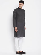 Even Apparels Grey Pure Cotton Men's Kurta With Band Collar - Distacart