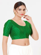 Joban Fashion Green Taffeta Silk Elbow Sleeveless Front Open Blouse