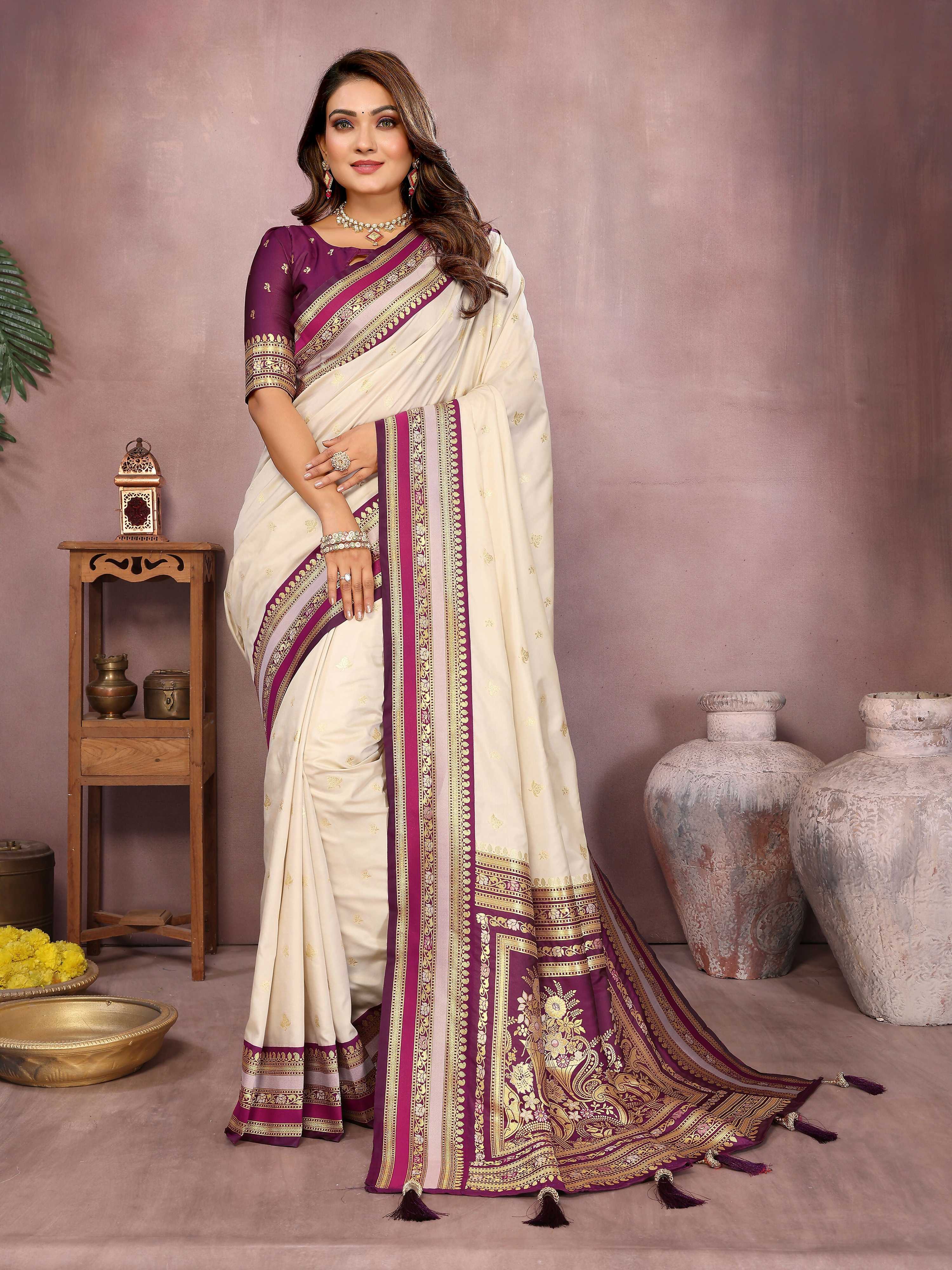 Aastha Fashion Cream Kalamkari Silk Weaving Saree - Distacart
