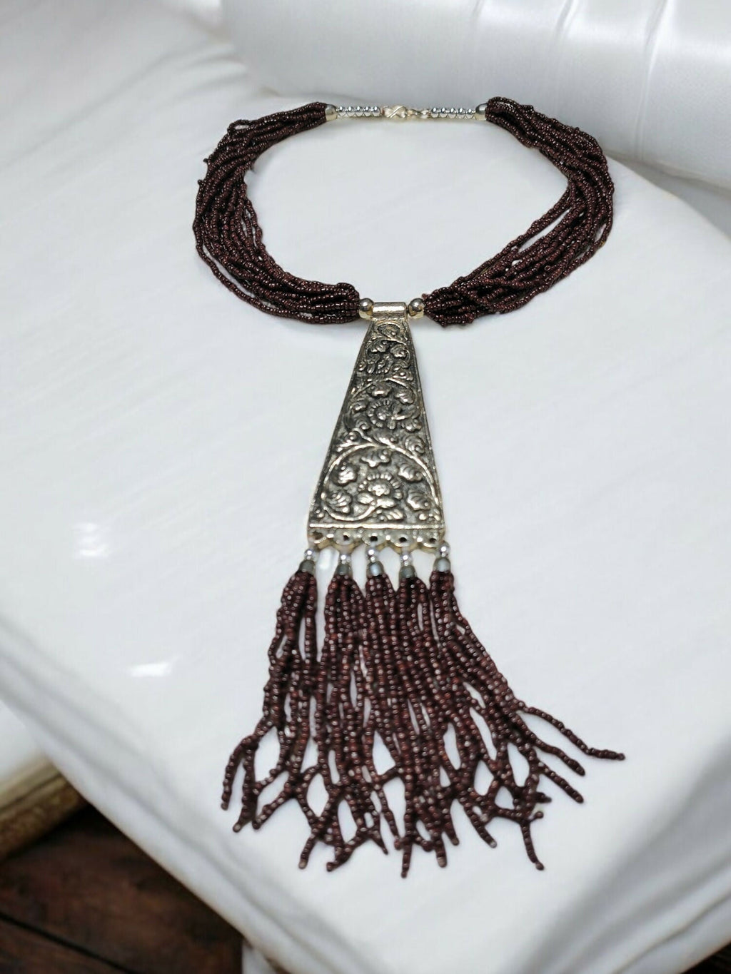 Inhanns Day-To-Dinner Tie Shaped Oxidized Black Metal Multi-Layered Long Only Necklace - Coffee Necklace