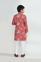 Joban Fashion Cotton Silk Red Kurta With Straight Fit Pant