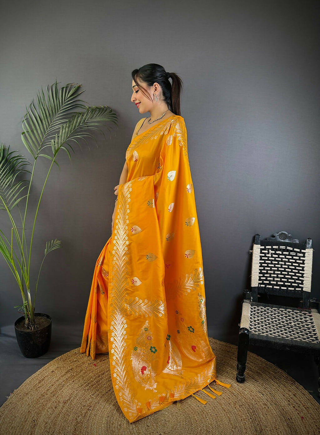 Joban Fashion Banarasi Orange Woven Soft Silk Saree - Distacart
