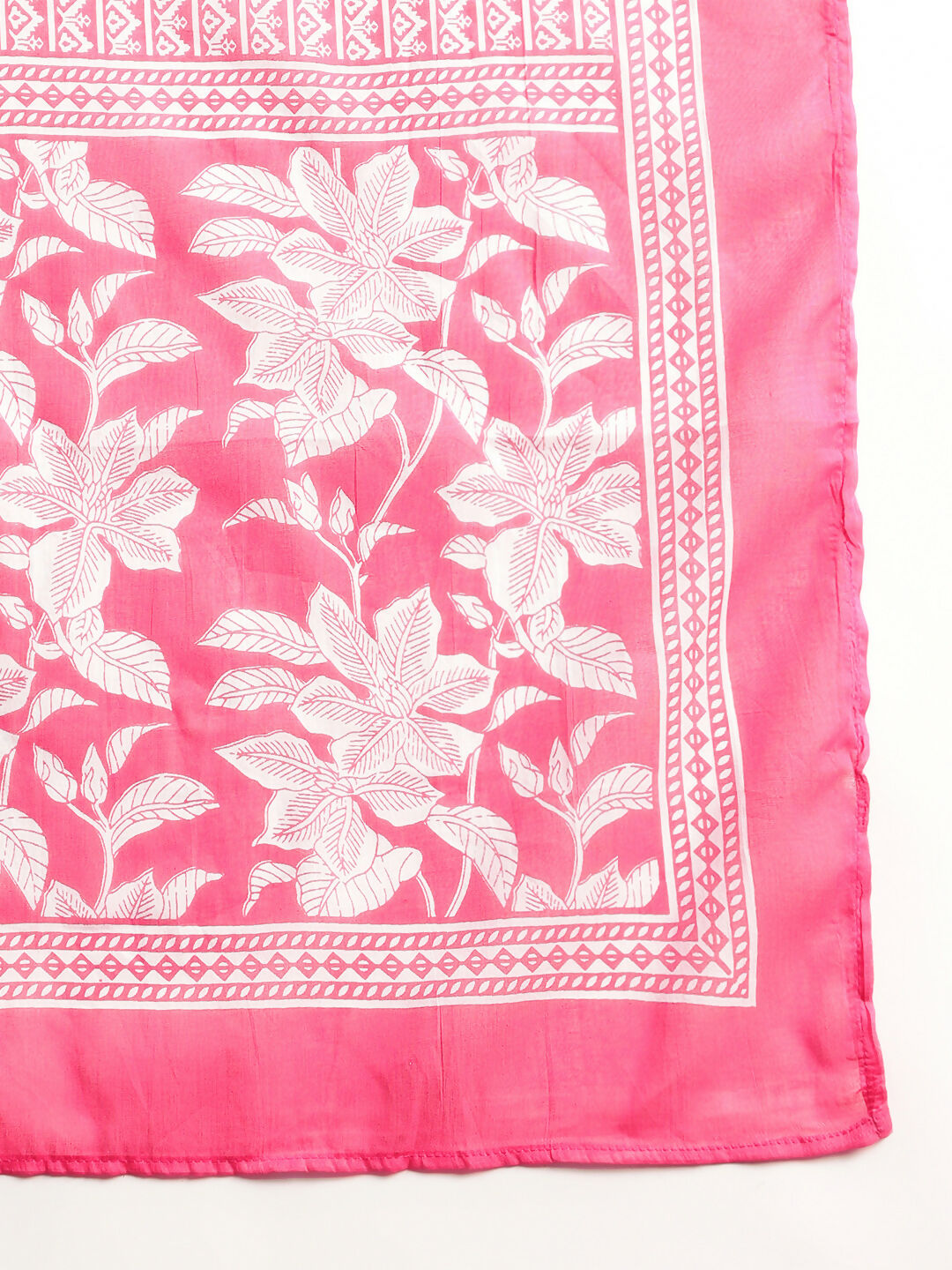 Aavyora Women's Pink Floral Cotton Kurta with Lace Detailing, with Trouser & Dupatta