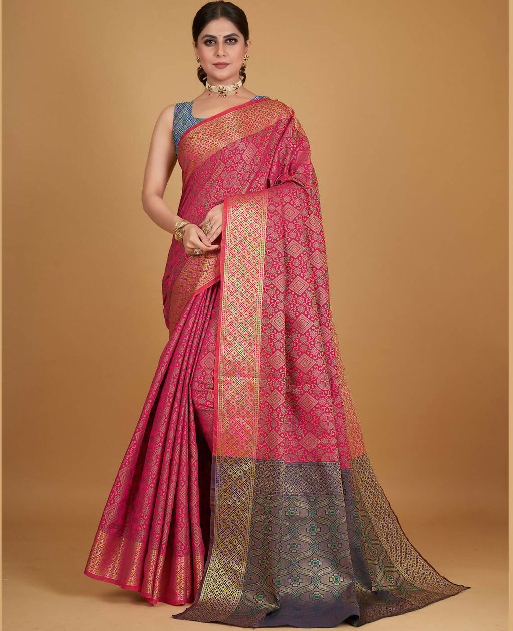 Pink Silk Woven Design Saree With Unstitched Blouse Piece - Akshita