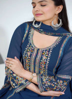 Teeya Creation Blue Color Faux Georgette Embroidery Work Party Wear Salwar Suit - Distacart