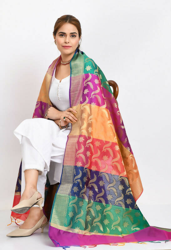 Mominos Fashion Moeza Women's Banarsi Silk Floral Woven Design Multi Dupatta - Distacart