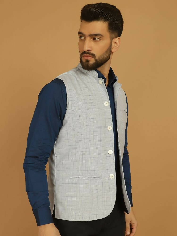 Even Apparels Nehru Jacket With Welt Pockets - Blue