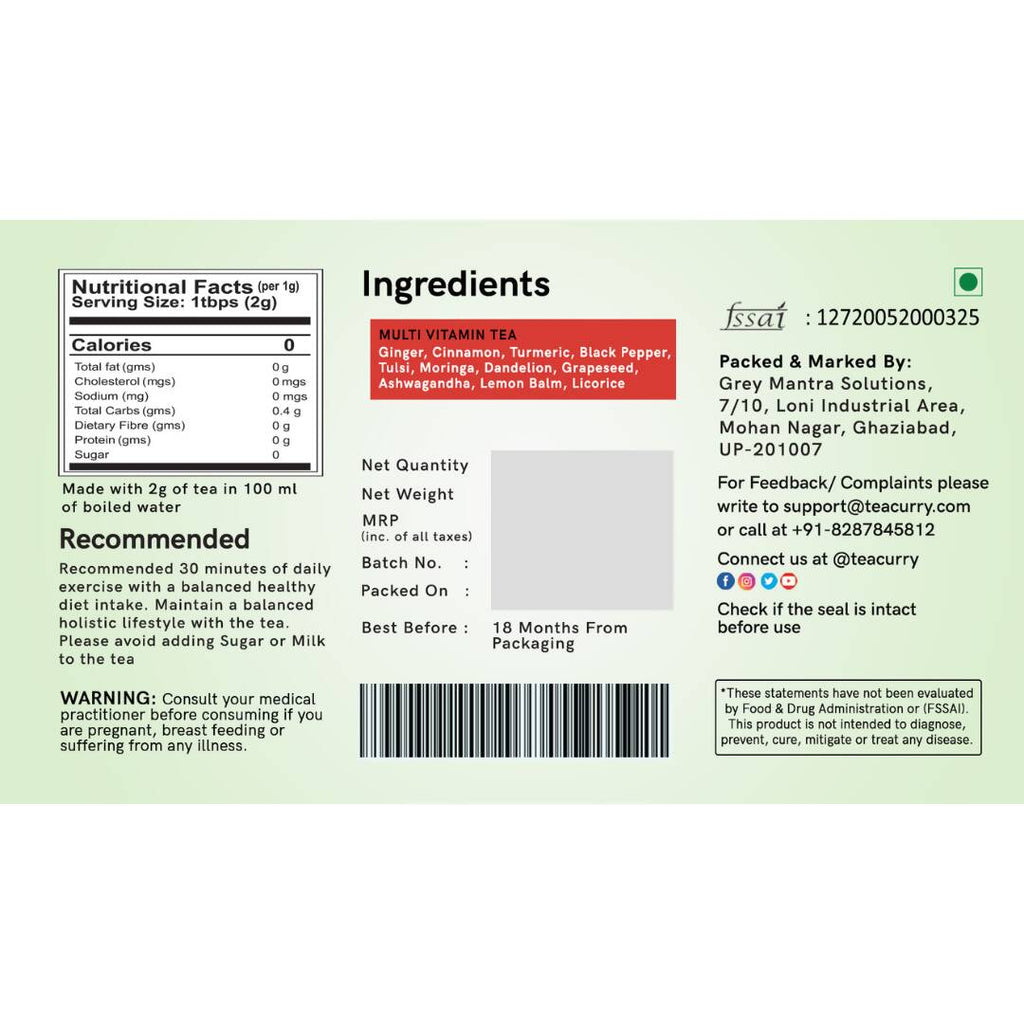 Teacurry Multi Vitamin Tea Bags - Distacart