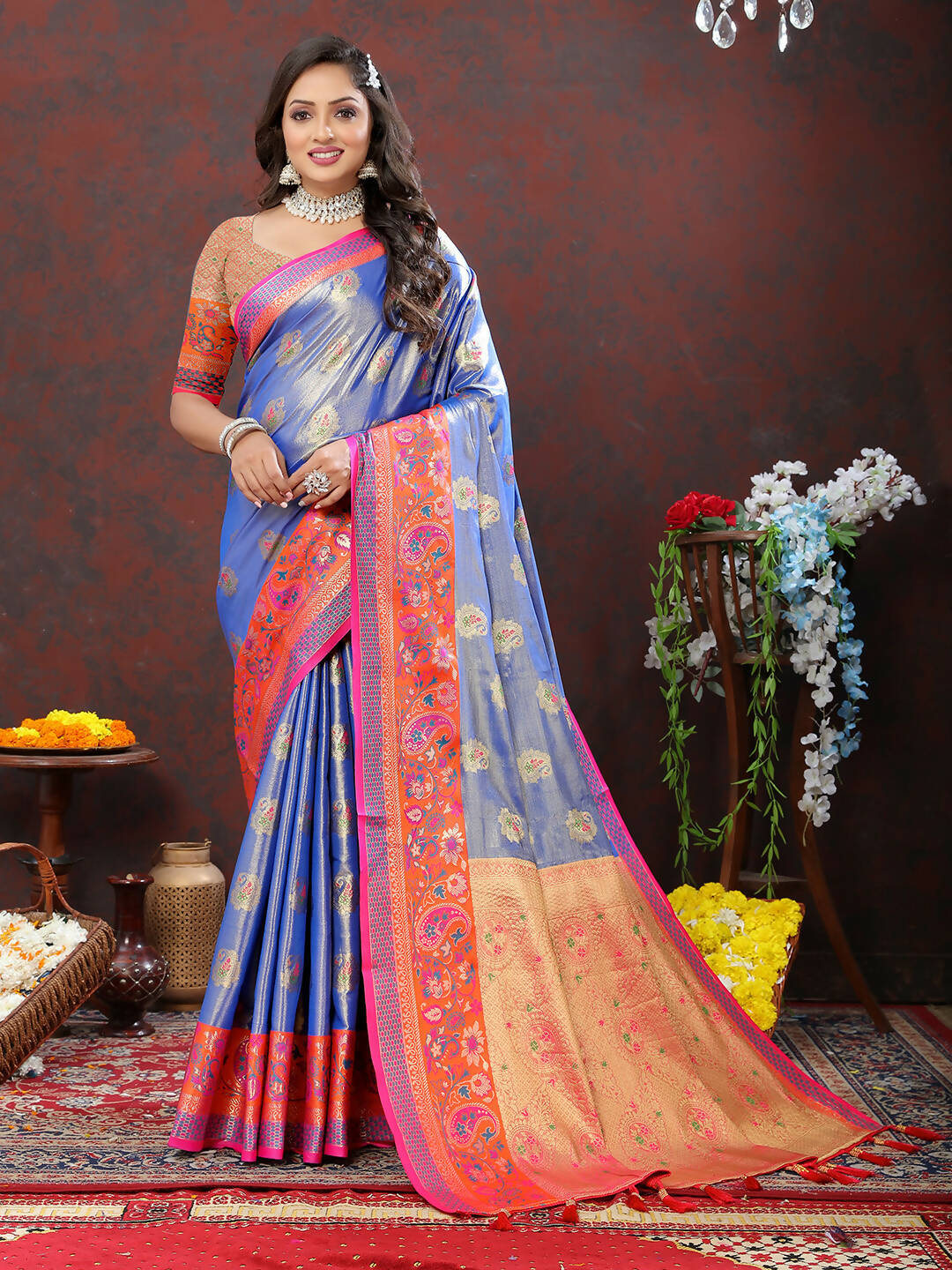 Lorenvalley Fashion Lavender Kanjivaram Silk Woven Design with Zari Weaving Saree