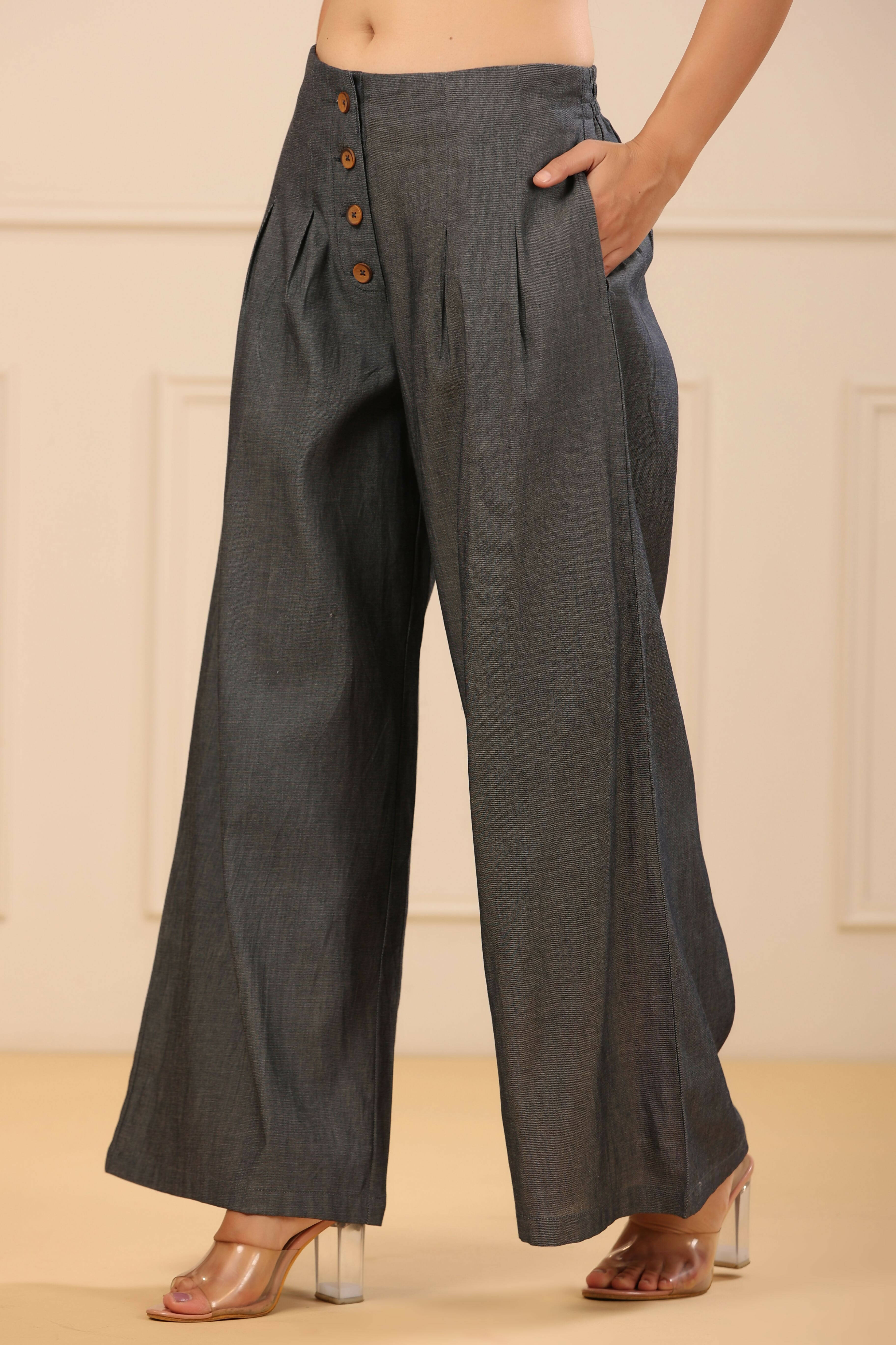 Juniper Women's Grey Denim Solid Flared Pant/Slim Pant - Distacart