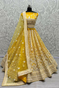 Jyoti Fashion Women's Yellow Net Patterned Thread Embroidered with Sequins Wedding Lehenga Choli