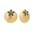 Nuyug 22K Gold-Plated Faux Emerald Stones Studded Circular Floral Shaped Motif Studs - Distacart