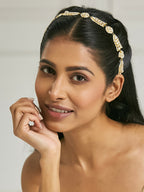 Nuyug 22K Gold-Plated Kundan & Pearls Studded Matha Patti with Regal Motifs Head Jewellery - Distacart