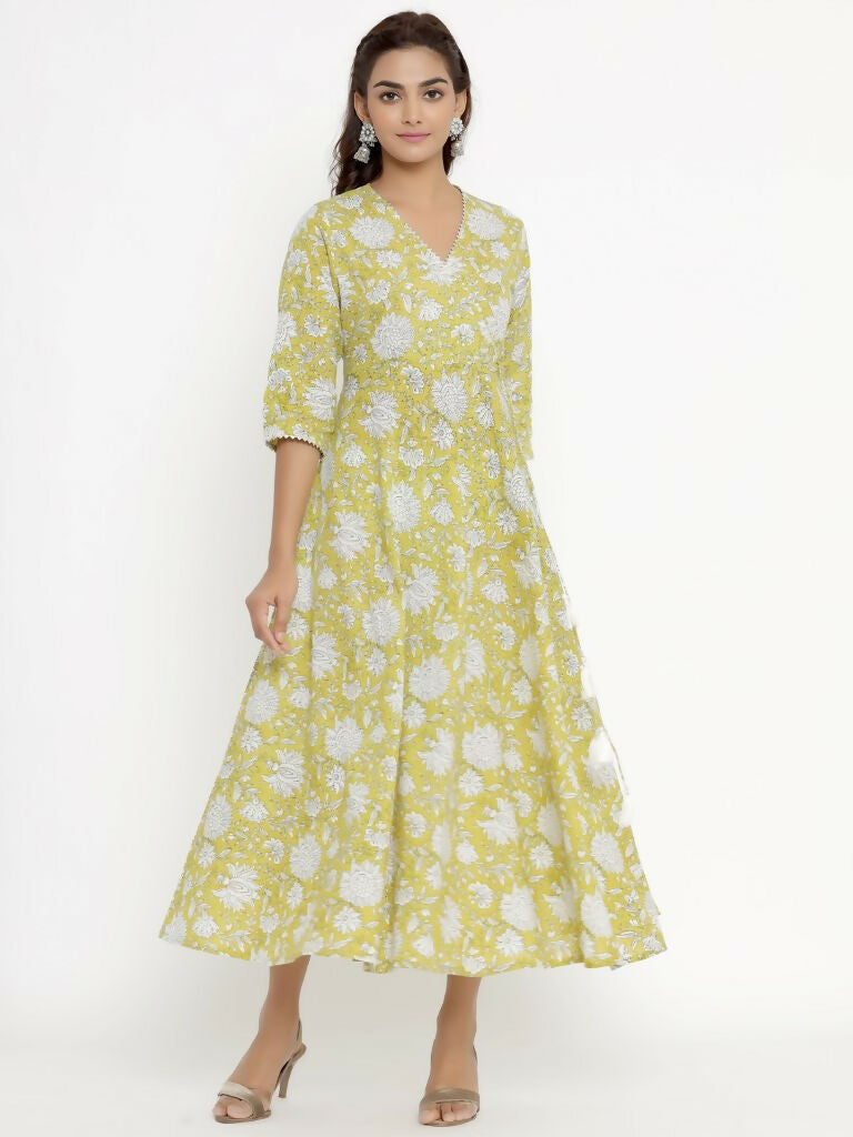 Miravan Women's Cotton Floral Printed Anarkali Kurta
