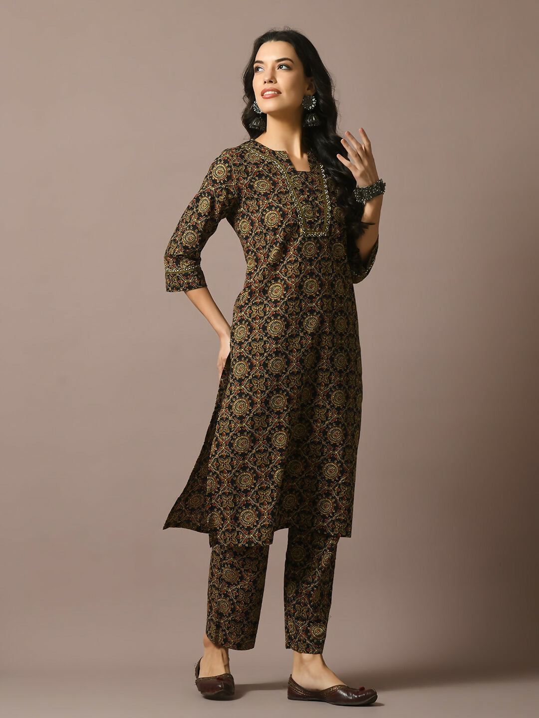 Myshka Women's Multi Printed Cotton Straight Party Kurta Set