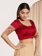 Joban Fashion Maroon Taffeta Silk Padded Blouse With Round Neck Elbow Sleeves - Distacart