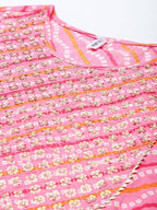 Yufta Women Pink Yoke Design Regular Sequined Pure Cotton Kurta with Palazzo and Dupatta