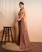 Brown Georgette Designer Printed Party Wear Saree - Cinderella